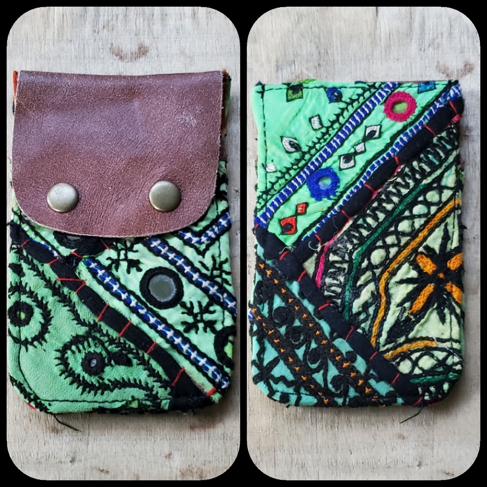 🍳🧠 Free People Boho Embroidered Repurposed vtg banjara hippie Wallet card case